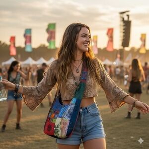 The Collection Royal Bohemian Colorful Patchwork Festival Hippie Hobo Bag